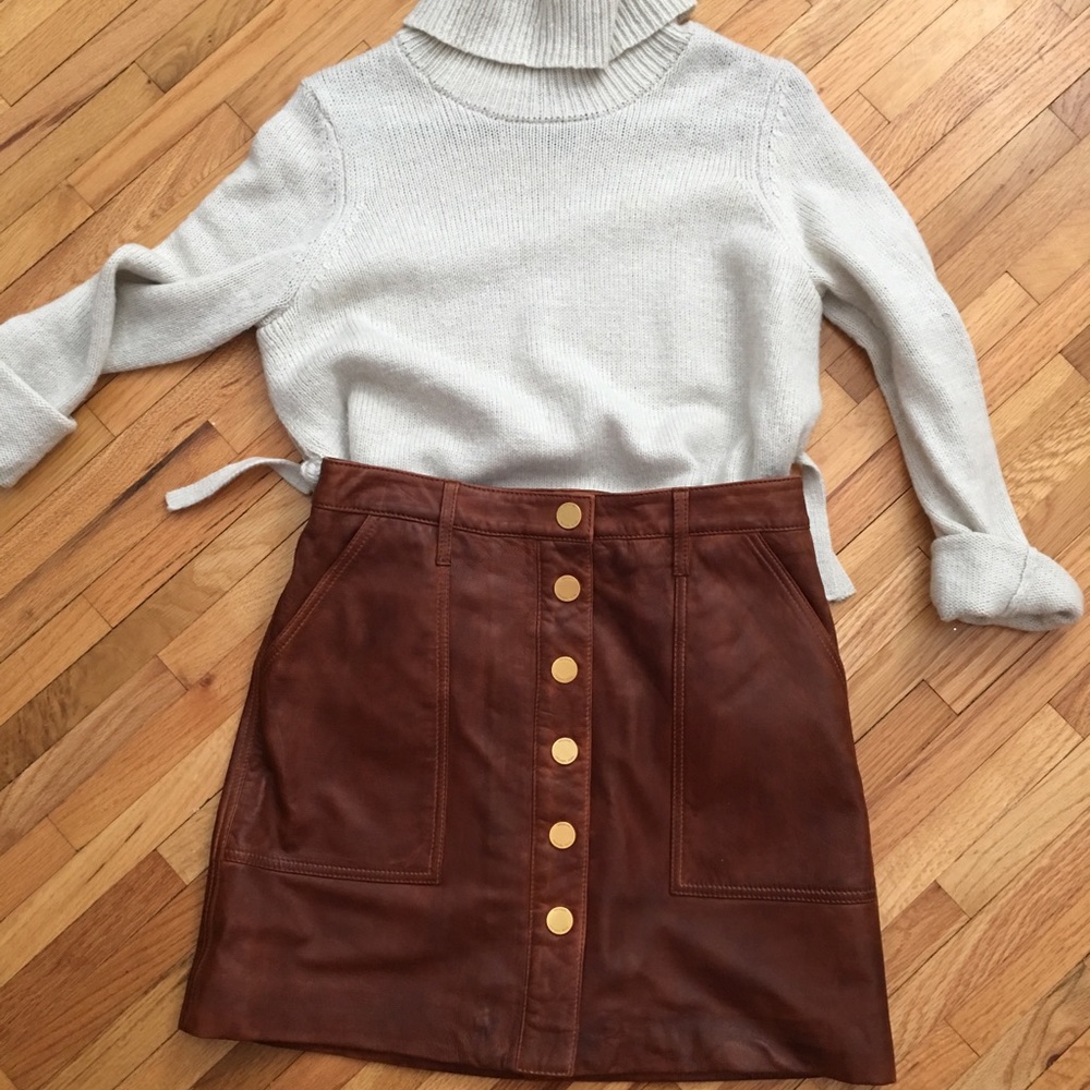 Michael Kors Leather Buttoned A-Line Mini Skirt
